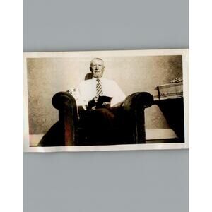 Antique 1940's Grandpa Sitting In Arm Chair - Black & White Photography Photos